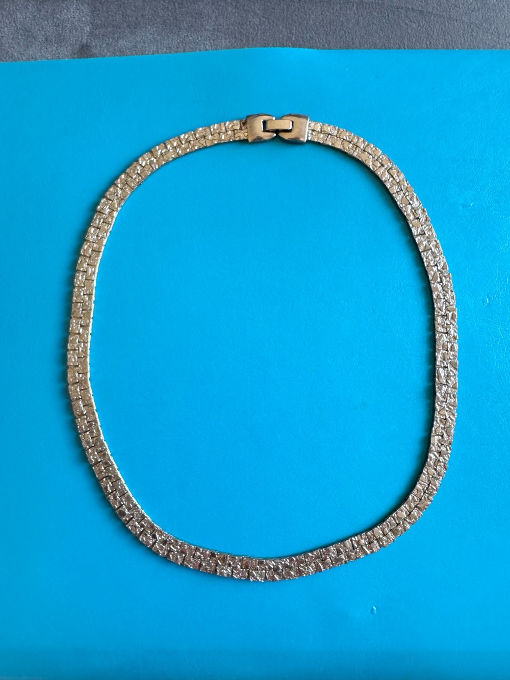 Vintage 80s Diamond Cut Shine Flat Link Nugget Necklace 18” Heavy Silver Tone